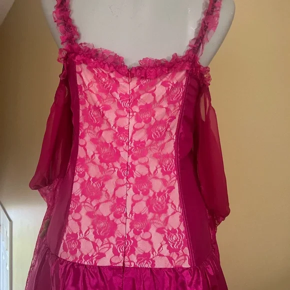 Fairy Queen Adult Pink and Green Lace Dress - Picture 8 of 14